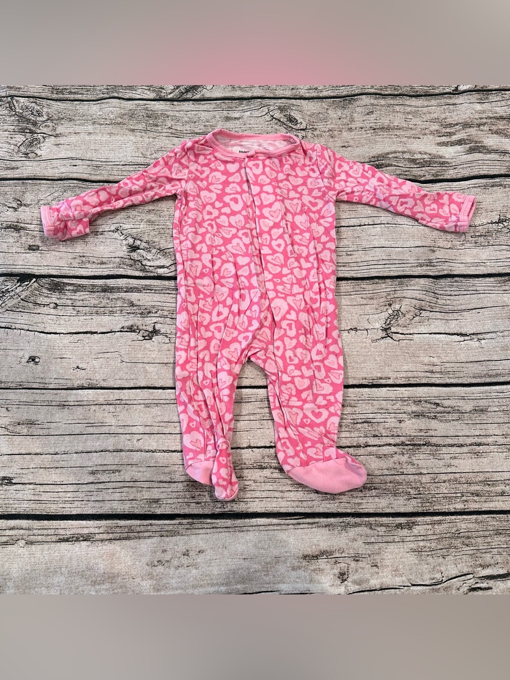 Magnetic Me Pink Modal Heart-Print Magnetic Closured Footed One-Piece Newborn